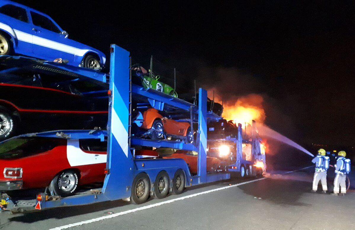 Narrow escape for movie cars after dramatic lorry fire